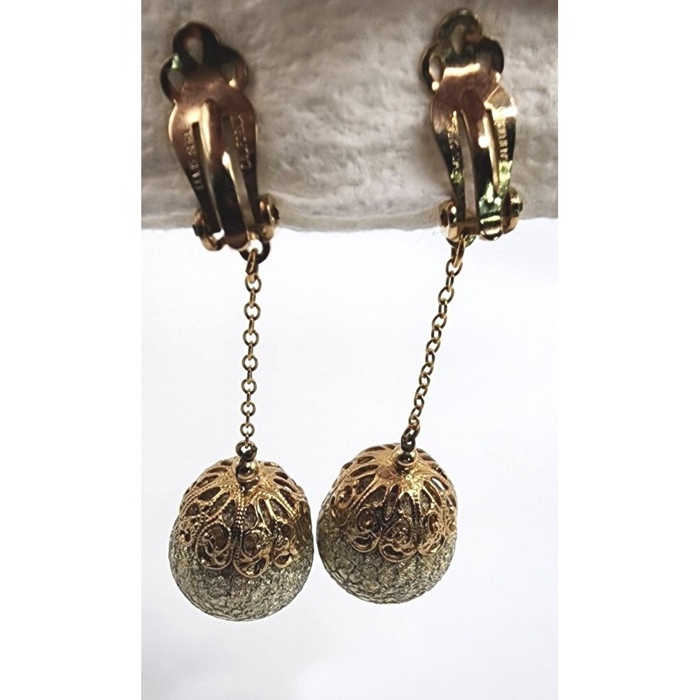 Lewis Segal California Signed Designer Vintage Gold Tone Dangle Drop Earrings - Picture 12 of 15
